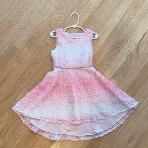 Girls Pink Ombré Floral Party Dress with Crystal Bow Belt, 5T